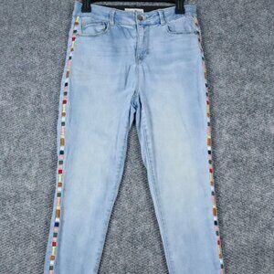 Knox Rose Womens Skinny Jeans Embroidery Side‎ Trim Skinny Light Wash Boho Denim